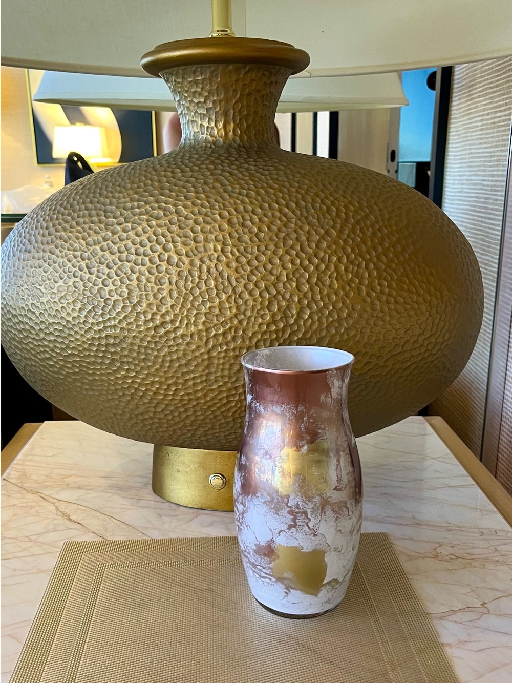 Decorative Metallic Gold and White Glass Vase - Home Accents